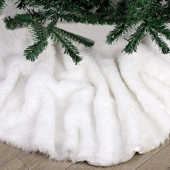 White Christmas Tree Skirt, 36 Inch Luxury Plush Snowy Christmas Tree Mat, White Gift