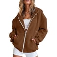 thumbnail image 2 of KTFgvq Women's Zip Up Hoodie Jacket, Oversized Casual Sweatshirt, Drop Shoulder Full Zip Top for Vacation Work Leisure, Coffee M, 2 of 6