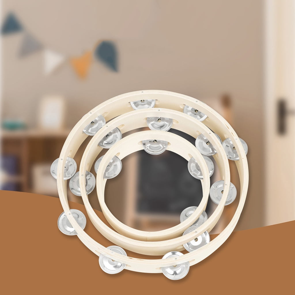 Wood Handheld Tambourines Bells Musical Instrument Hand Bells Toy with Bells
