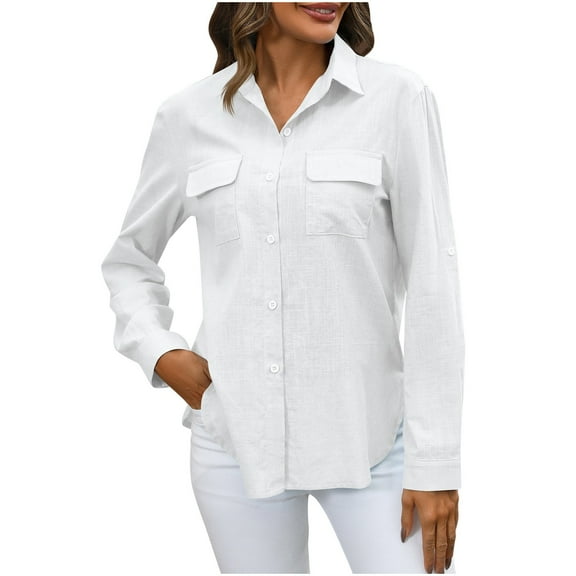 tarylea Business Casual Tops for Women Lapel Button down Shirts with Pockets U Shaped Hem Tops Casual Work Office Shirts