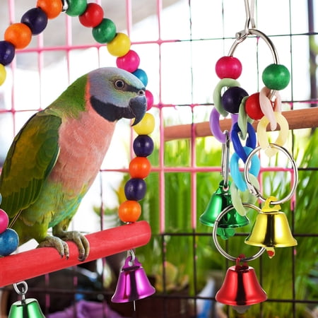 LOLIPPYY Wooden Bird Swing Toys 2pcs Wood Parrot Toys With Perch Hanging Hammock For Parrots Parakeets Cockatiels Conures Small Medium Birds