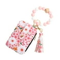 thumbnail image 2 of ID Bag Silicone Bracelet Floral Folding Card Holder Printed Leather Wallet Keychain Compact Travel Accessory -Functional Organizer, 2 of 3