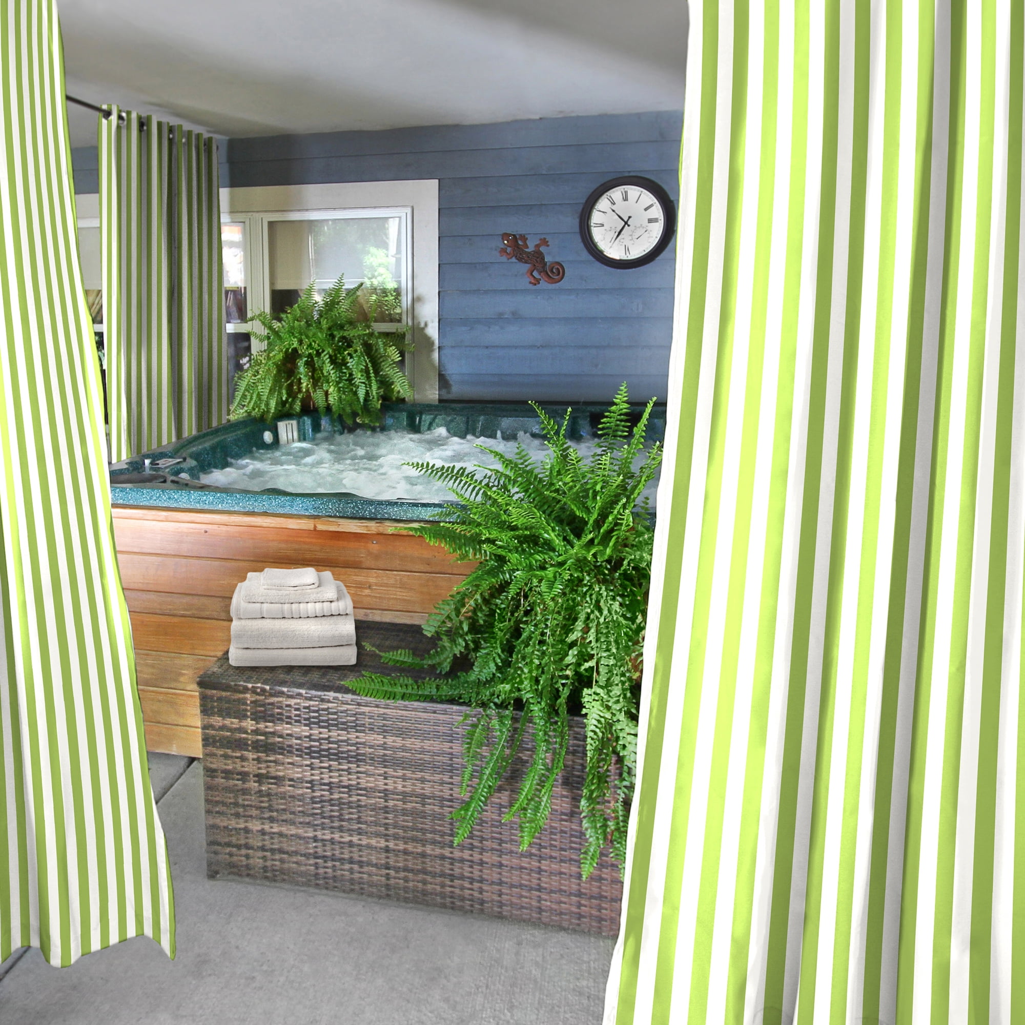 Jordan Manufacturing 54" x 96" Kiwi Green Stripe Grommet Semi-sheer Outdoor Curtain Panel (2 Pack)