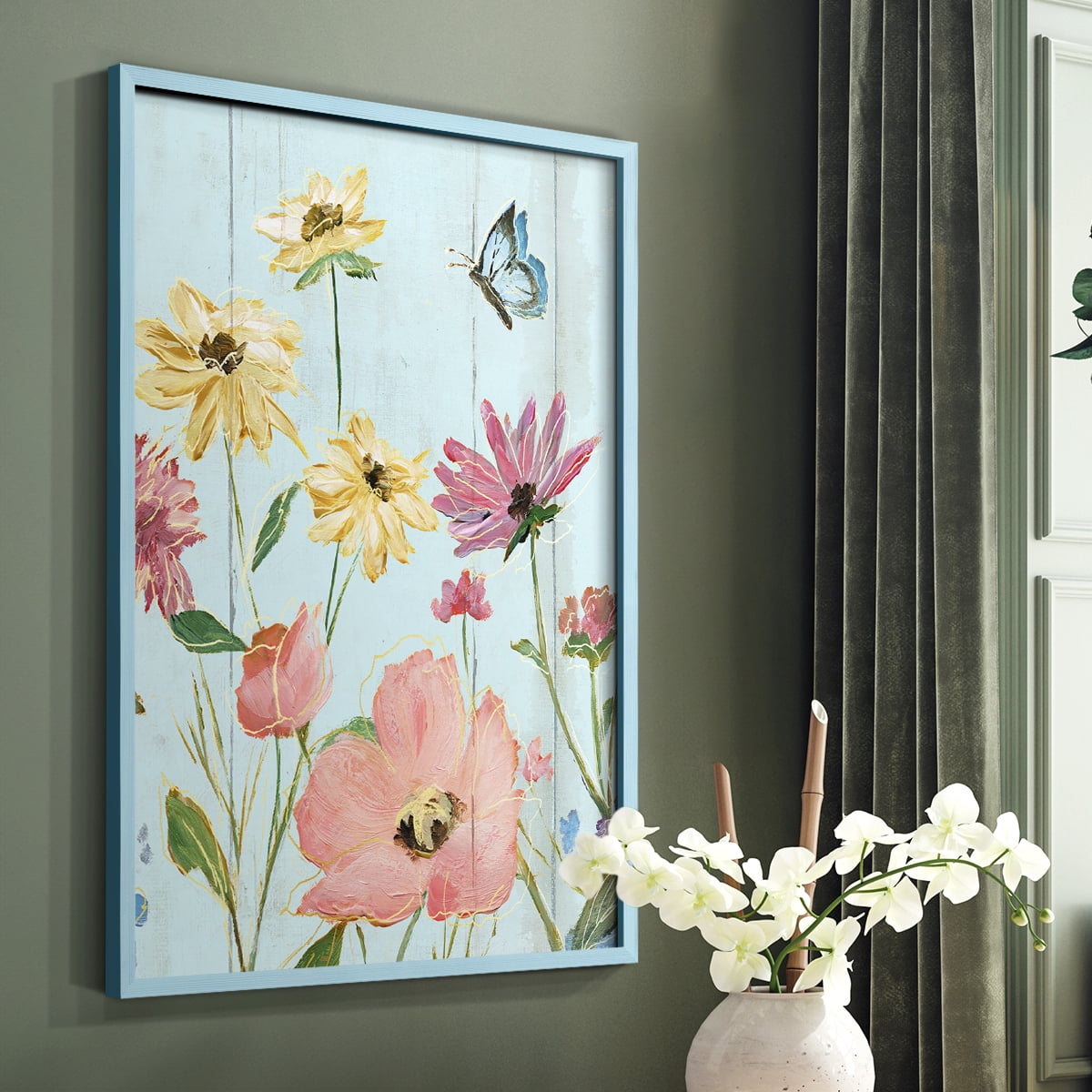 Wildflower Flutter II Framed Print - Solid Wood in Single Picture Frame Solid Wood 2 Framed Print