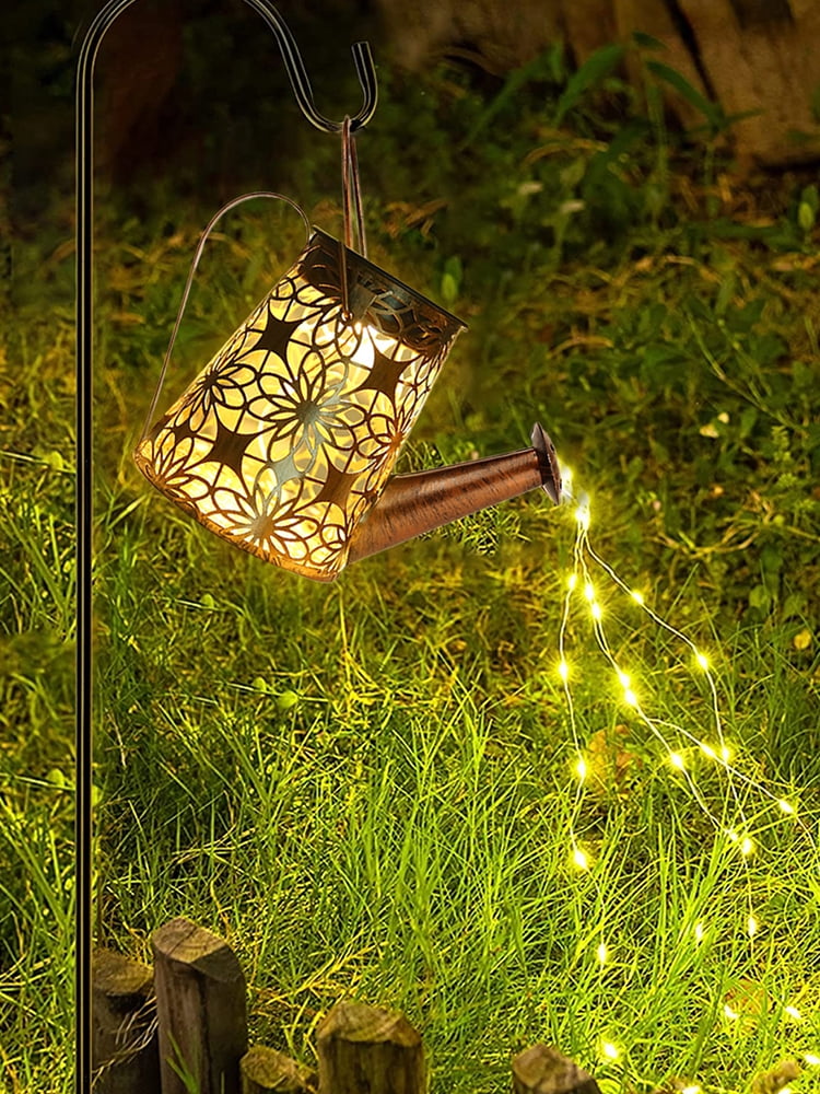 Ledeak Solar Watering Can Light, Solar Fairy Lights Outdoor Waterproof,  Hanging Solar Powered Lantern Garden Art Light Decor Metal Waterfall String