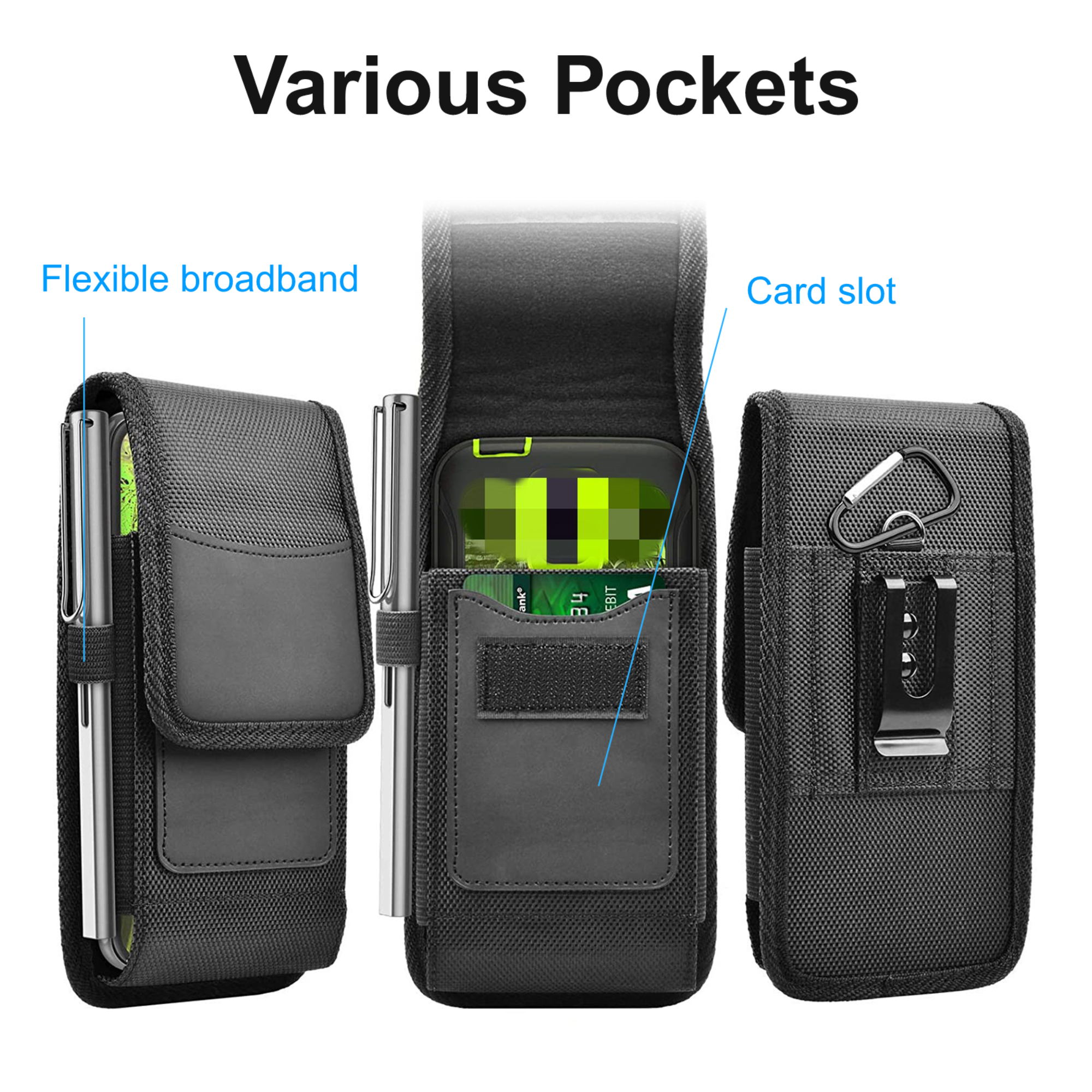 Large Nylon Belt Pouch For Phone & Tools - Mobile Holster For Hiking, Camping, Work (7.87x3.94 In)