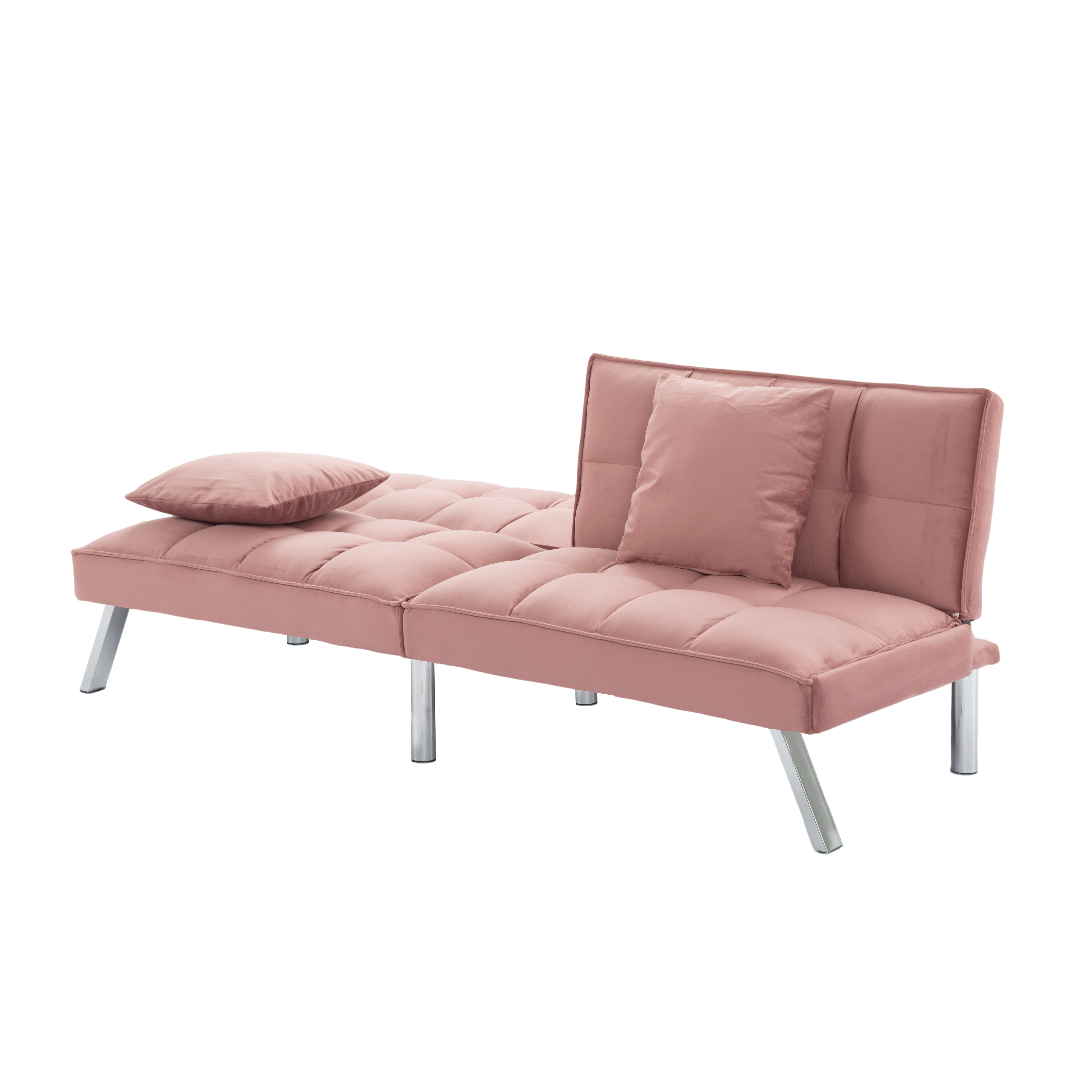 Gewnee Modern Velvet Futon Sofa Bed,67.7" Convertible Sleeper Sofa Bed with Throw Pillows，5 Adjustable Backrest Angles,Loveseat for Small Place,Rose Red