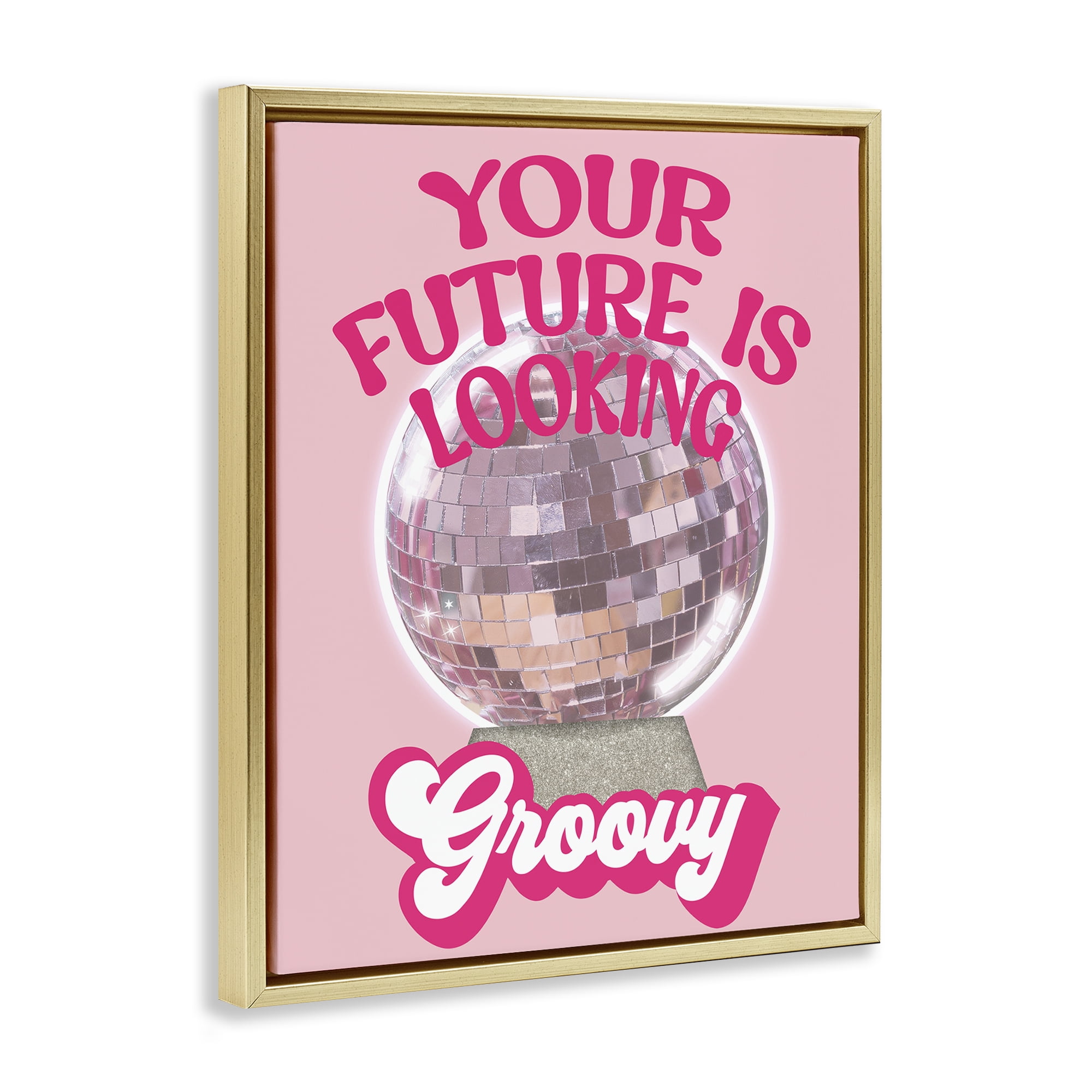 Stupell Industries Future Looking Groovy Disco Text & Numbers Painting Gold Floater Framed Canvas Art Print Wall Art, 17 x 21
