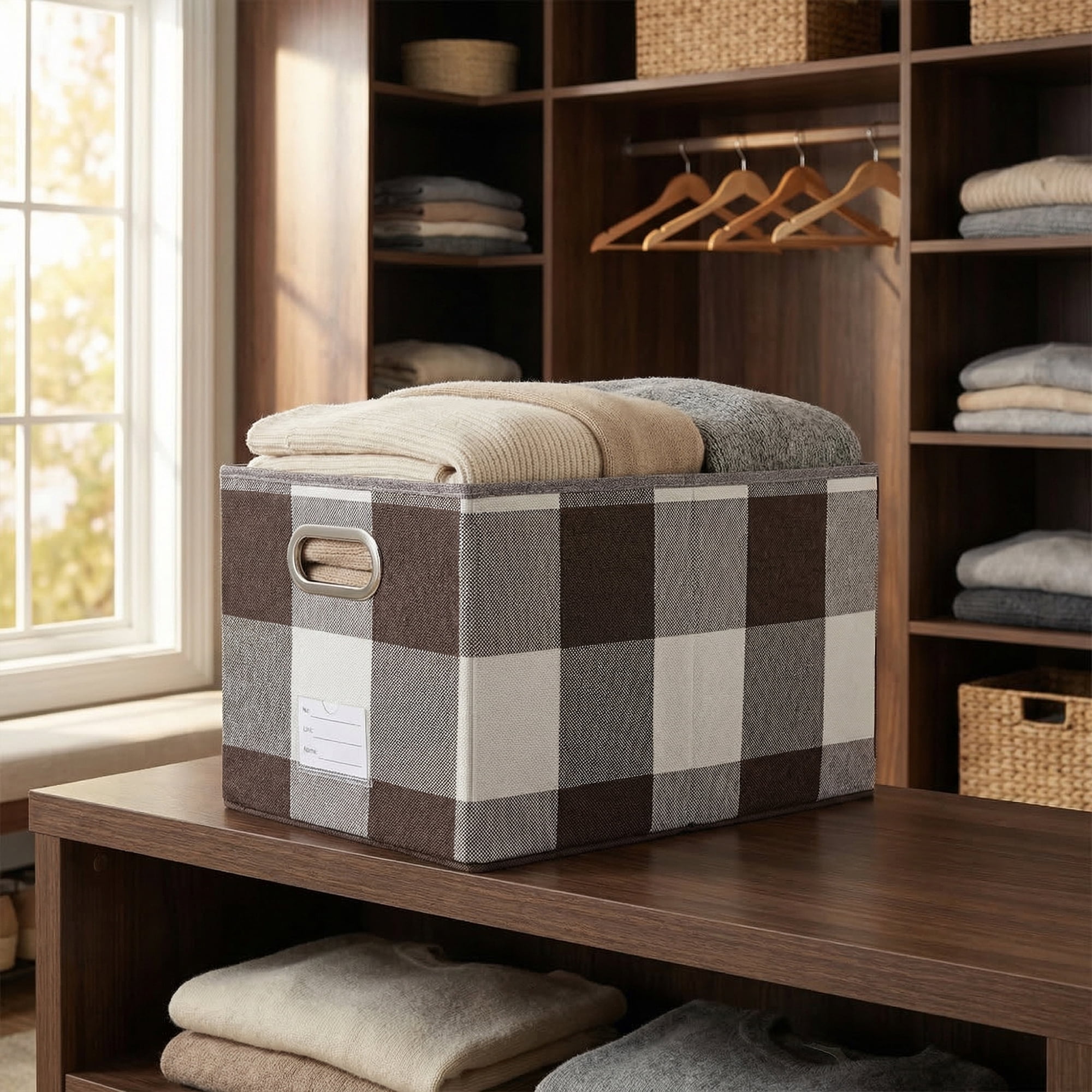 Unique Bargains Storage Bin with Handles for Shelves Closet Coffee 11.8" x 19.7" x 11.8"