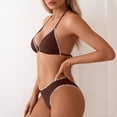 thumbnail image 5 of Women's Solid Color Lace Triangle Bikini Set Halter Adjustable Ties Backless Two-Piece Swimsuit Coffee L(L), 5 of 7