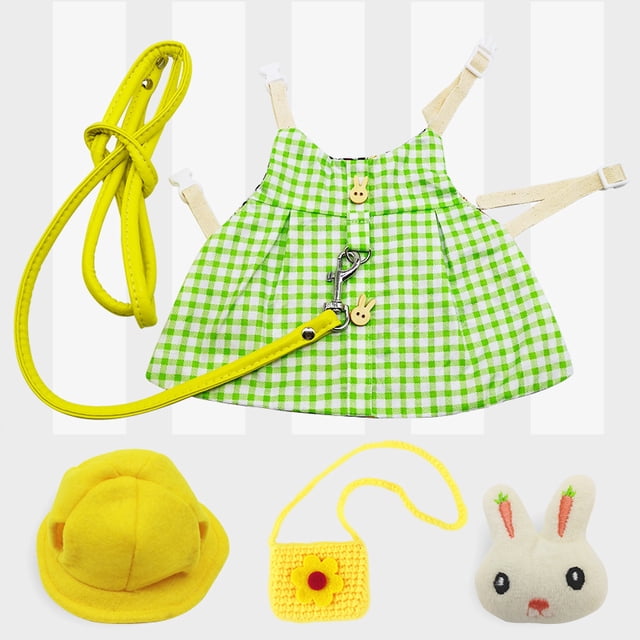 Bunny Clothes Pet Rabbit Costume Guinea Pig Lop-eared Rabbit Outdoor Cloth, Grass Green Full Set S