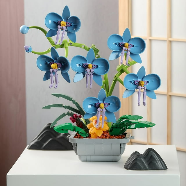 Blue Orchid Plant Decor Building Set For Adult, Flower Botanical Bonsai Collection Building Blocks Toy