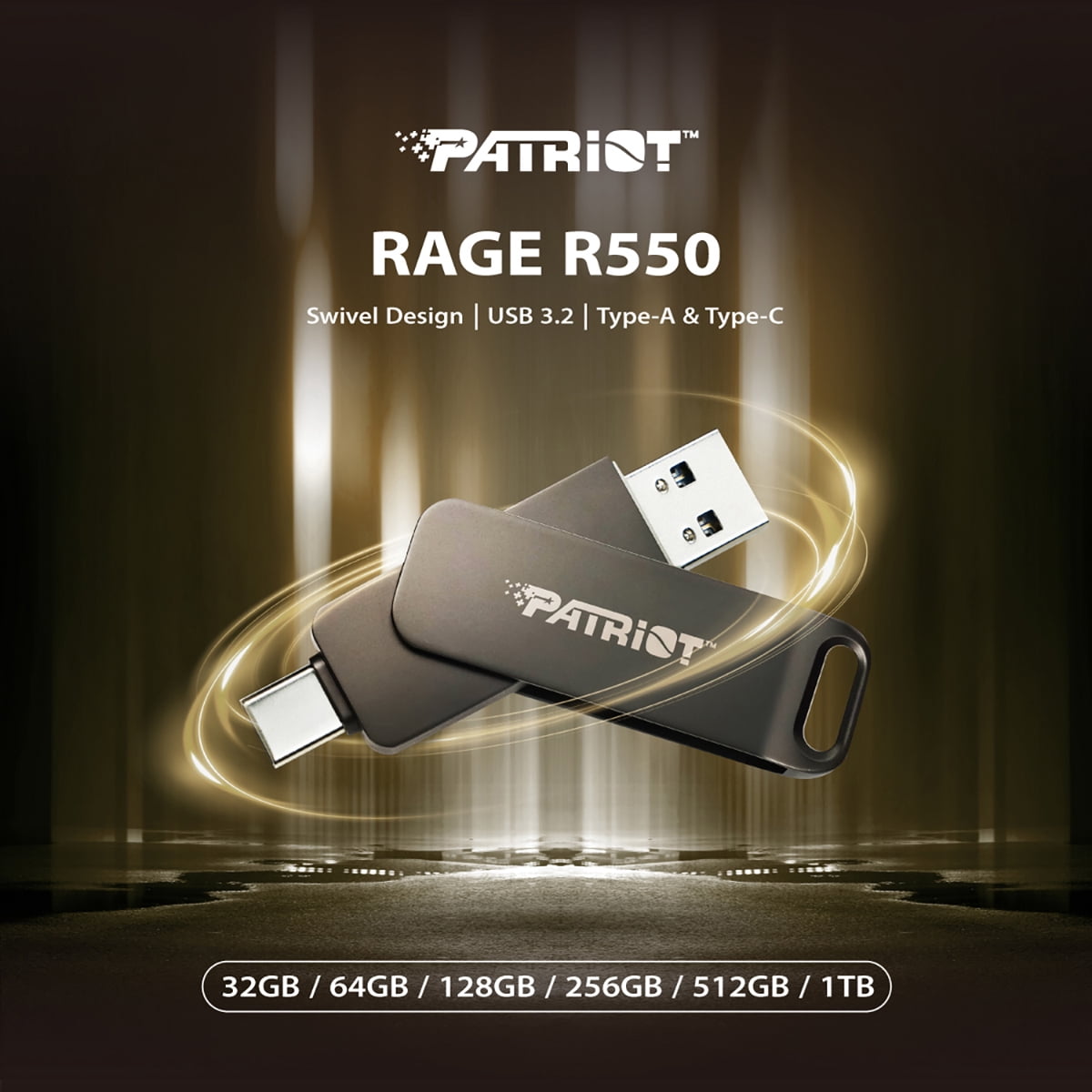 Patriot RAGE R550 256GB USB 3.2 Gen 1 Type-A+C Flash Drive - Thumb Drive - Pen Drive - PE256GR550DSAD