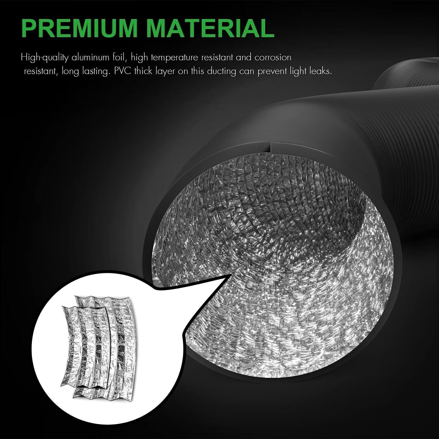 iPower 12 Inch 25 Feet Flexible Aluminum Ducting with 2 Clamps Included 4 Layer Protection Dryer Vent Hose for HVAC Heating Cooling Ventilation and Exhaust, Black