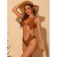thumbnail image 4 of DARING DIVA Gold Chain Cut Out Bathing Suit XS Brown, 4 of 6