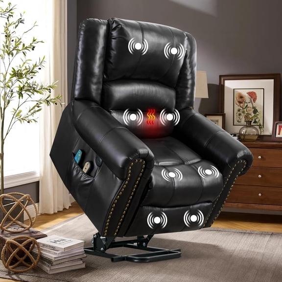 VIVIJASON Electric Power Lift Recliner Chair for Elderly, Heated Vibration Recliners Chair Massage Lounge Single Sofa Living Room Chair with 2 Remote Controls, Side Packets & USB Port, Black