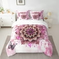 thumbnail image 2 of Watercolor Mandala Full Comforter Set 7 Pieces Chic Flower Floral Bedding Comforter Sets Women,Watercolor Oil Painting Bed in a Bag Ombre Gradient Bedding Set,Pink Bed Sheets Set, 2 of 6