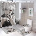 thumbnail image 1 of Juego de 4 cortinas de ducha Kaneki Ken con alfombrillas antideslizantes, tapa de inodoro y alfombrilla de baño, cortina de ducha impermeable con dibujos animados para niños con 12 ganchos,, 1 of 8