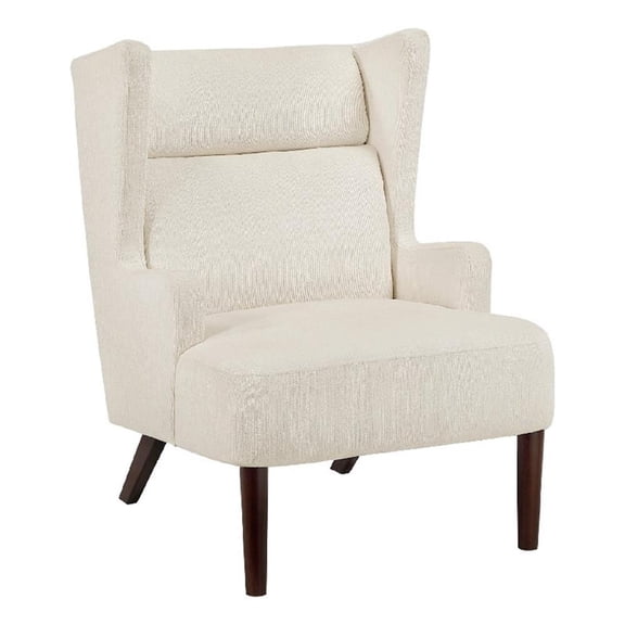 Accent Chair- High Wing Backrest- Beige Chenille- Wood Legs