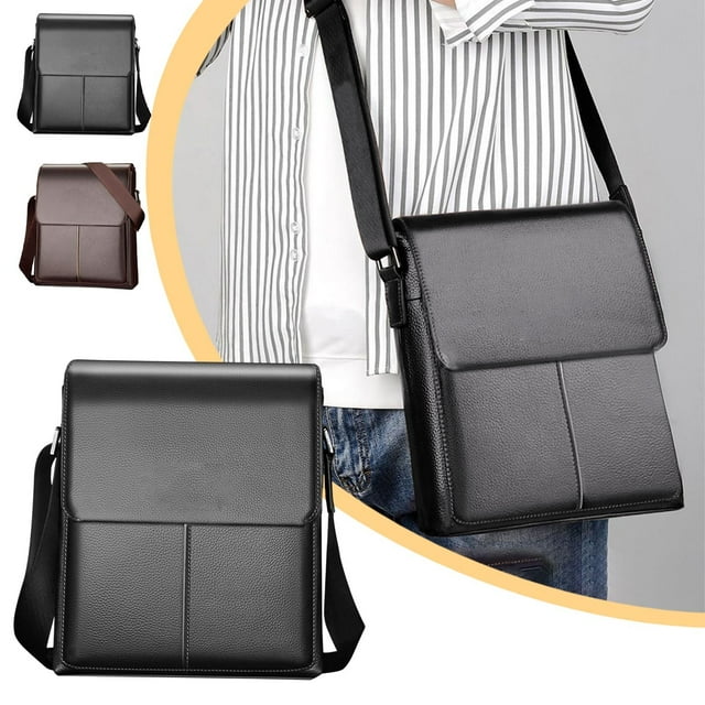 Bolso de hombro bandolera de cuero texturizado de primera calidad con correa ajustable, bolso de mano liviano y espacioso para viajes, trabajo, uso diario, negro/marrón, 10.2x8.7x1.6in