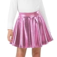 thumbnail image 2 of Girls Flared Skater Skirt Shiny Metallic Elastic Waist Flowy Skorts for Party Holiday Performance Event Kids Skirts 10-11Y, 2 of 7