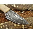 thumbnail image 5 of 6.5" Long Damascus steel hand forged compact skinning Knife, 3" drop point full tang blade, Camel Bone scale, Cow hide Leather sheath, 5 of 6