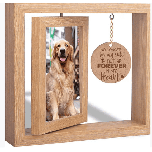 Jigfoxy Dog Memorial Gifts for Loss of Dog - Rotating Wooden Picture Frame for 4x6 Photo - Loss of Dog Sympathy Gift - Cat Pet Bereavement Remembrance Picture Frame