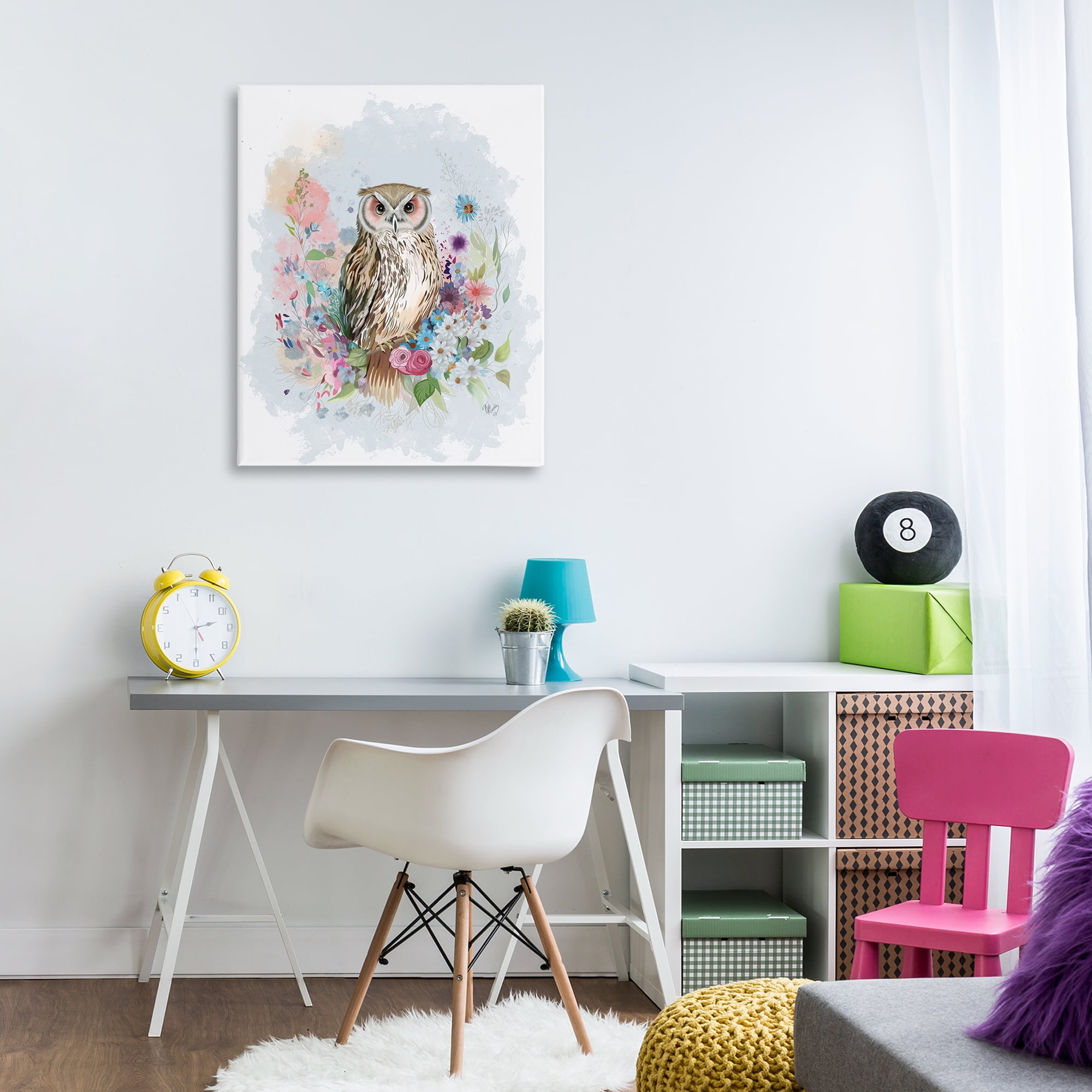 Stupell Industries Owl & Floral Garland Animals & Insects Painting Gallery Wrapped Canvas Art Print Wall Art, 30 x 40