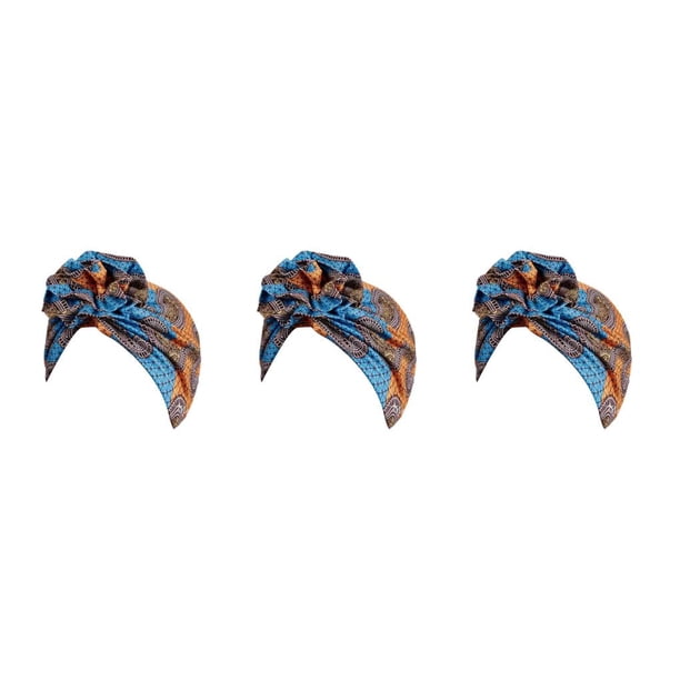 Qarigey 1 pieza de turbante africano hermoso patrón de flores atractivo alto elástico moda Headwraps Headwraps Head Cover azul Type1 NO1