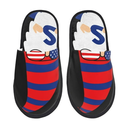 Balery 4th of July Gnomes Slient Indoor Furry Fleece Comfort House Shoes Soft Non-Slip Home Shoes Cotton slippers House Slippers-- Medium