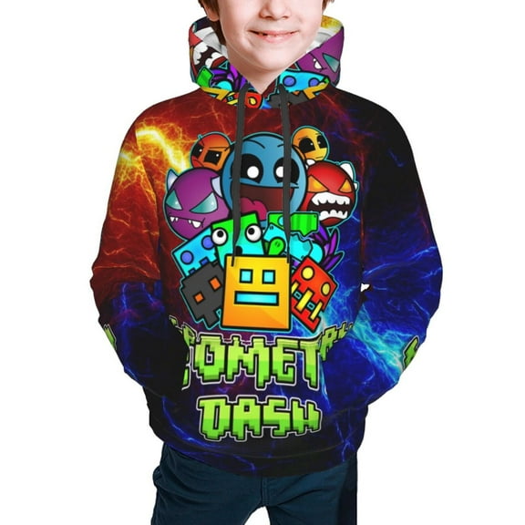 Geometry Dash Kids' Hoodie 3d Print Sweatshirt Soft Pullover Hooded With Big Pockets Fans Gifts For Boys Or Girls Small