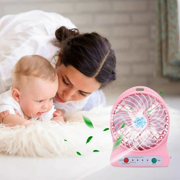 Ventilador portátil de escritorio USB con luz LED | Batería recargable | Mini ventilador silencioso de 3 velocidades para oficina, dormitorio, escritorio y exteriores