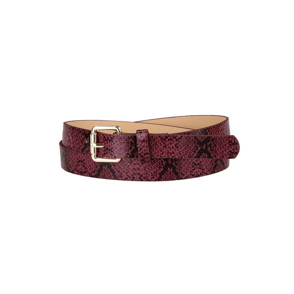 INSPIRE CHIC Women's Skinny Embossed Pin Buckle Faux Leather Waist Belt Wine Red