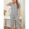 thumbnail image 4 of DAKIMOE Womens Pajama Sets Capri Sleepwear Short Sleeve Two-Piece Pjs V Neck Tops & Capri Pants with Pockets Casual Prints Lounge Sets for Women S-XL, Light Gray, S, 4 of 6
