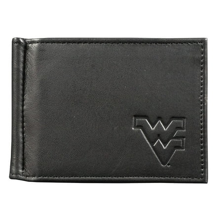 West Virginia UWV NCAA Mountaineers Genuine Black Leather Money Clip Wallet RFID Blocking