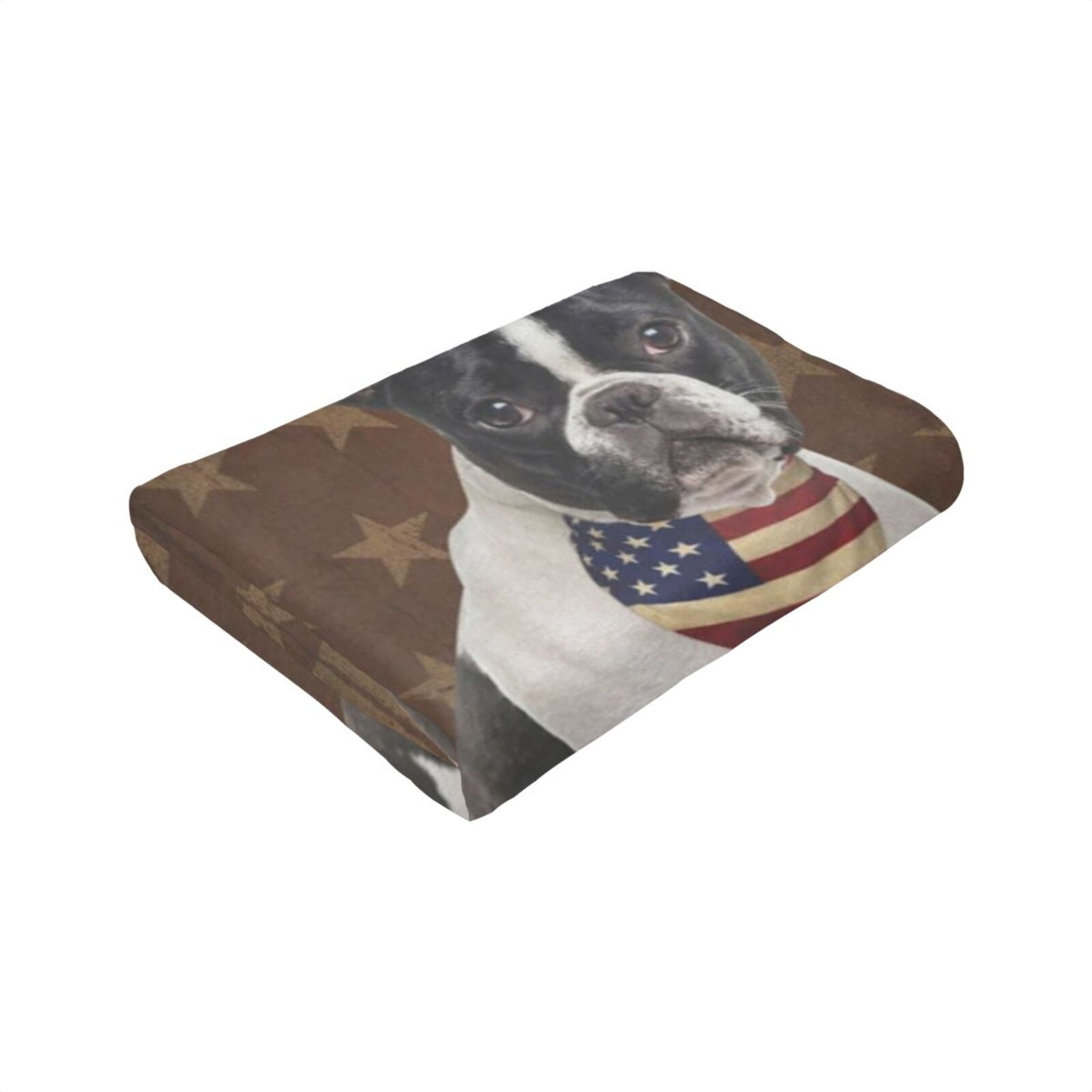 Wijzvio Boston Terrier Bulldog Dog With Vintage American Flag Throw Blanket Soft Fuzzy Fleece Blanket For Couch Bed Living Room Decoration 50"X40"