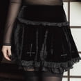 thumbnail image 4 of FEOYA Black Gothic Skirt Women High Waist Punk Skirt Lace Up A-Lined Short Steampunk Y2k Skirt Goth Mini Skirt Slim Plaid Pleated Skirt Sexy Stylish Summer, 4 of 7