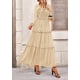 thumbnail image 3 of Vestido PRETTYGARDEN Maxi Beige con Escote Cuadrado y Fruncido en Tela Swiss Dot Talla S, 3 of 8