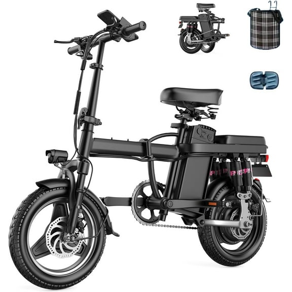 ASKGO Mini Electric Bike for Adults, 48V 13AH Removable, Peak 650W Brushless Motor Ebike with Extra Seat, 25MPH 25Miles Range Electric Bicycle with 3 Speed, Full Shock Absorption Commute E Bikes