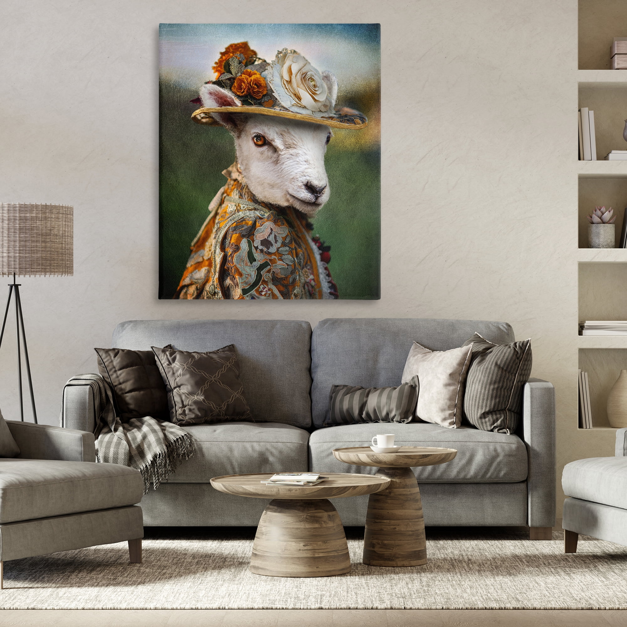 Stupell Industries Fashionable Sheep Portrait Animals & Insects Painting Gallery Wrapped Canvas Art Print Wall Art, 36 x 48
