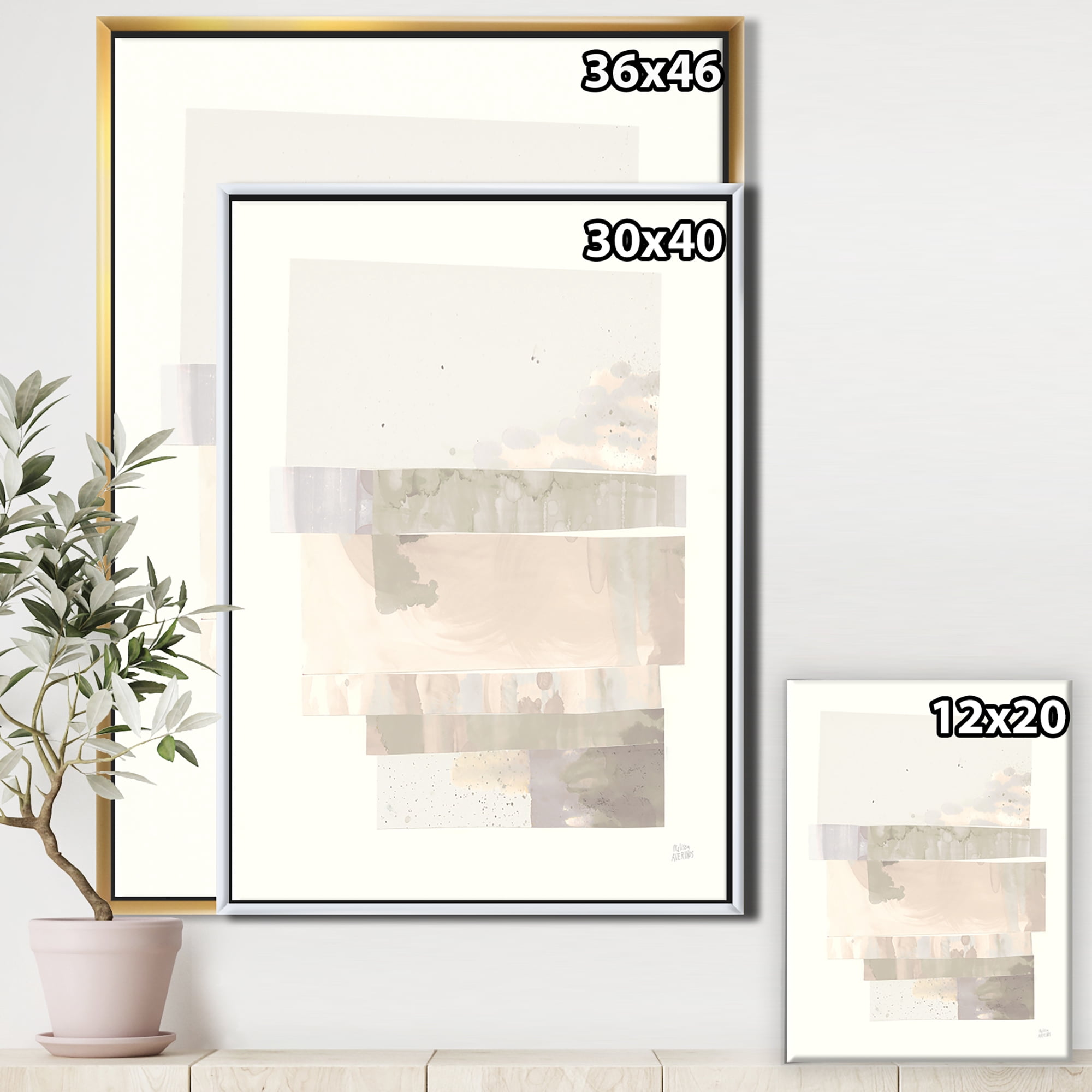 Designart ' Geometric Neutral Form I ' Shabby Chic Framed Canvas