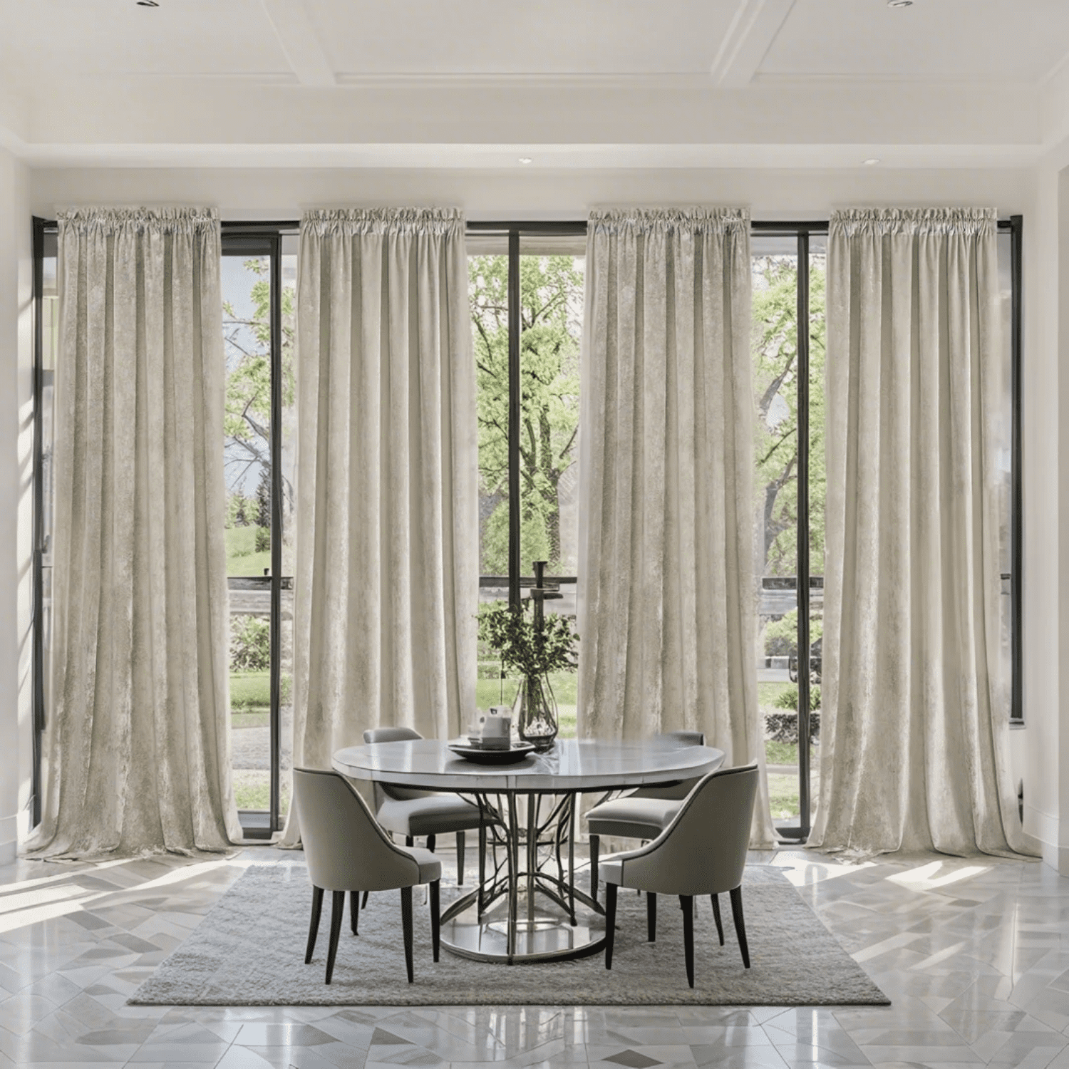 Crushed Velvet Curtains with Rod Pocket Luxurious Thermal Insulated Soundproof Drapes for Dining Room Soft and Durable Light-Filtering Window Treatments, 4 Panels