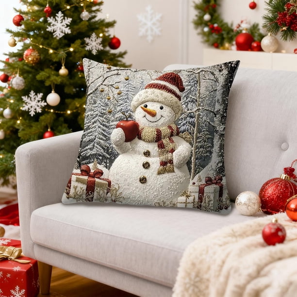 Christmas Pillow Cover Holiday Decoration Polyester Linen Sofa Couch Throw Pillow Case for Living Room Bedroom Seasonal Home Decor Gift