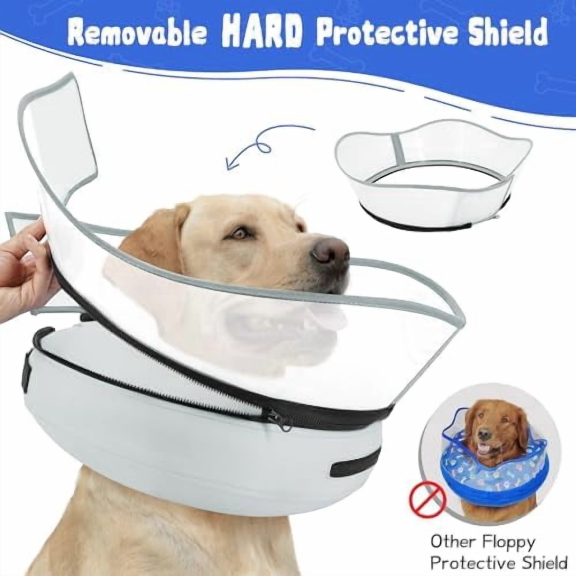 Elevated Inflatable Dog Cone Collar Alternative After Surgery, Dog Donut Collar, Soft Pet Cone to Stop Licking for Small Medium Large Dogs Solid Grey,S(Neck 7"-9.5")