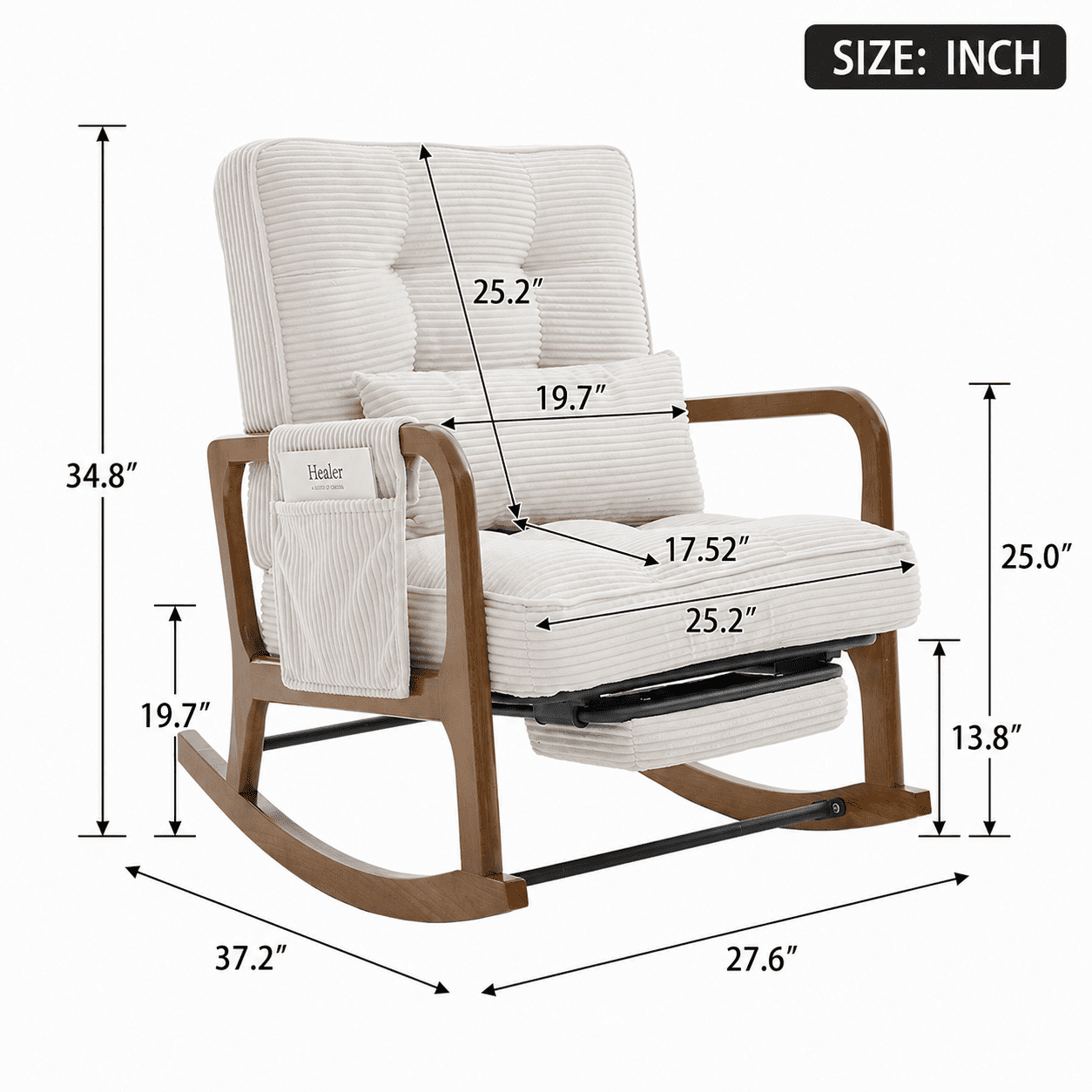 MOONMISS Rocking Chair with Footrest,Rocker Nursery Chair with Side Pocket,Glider Rocker,Accent Reading Chair for Living Room,Beige