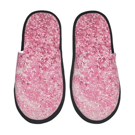 Balery Pink Glitter Slient Indoor Furry Fleece Comfort House Shoes Soft Non-Slip Home Shoes Cotton slippers House Slippers-- Medium