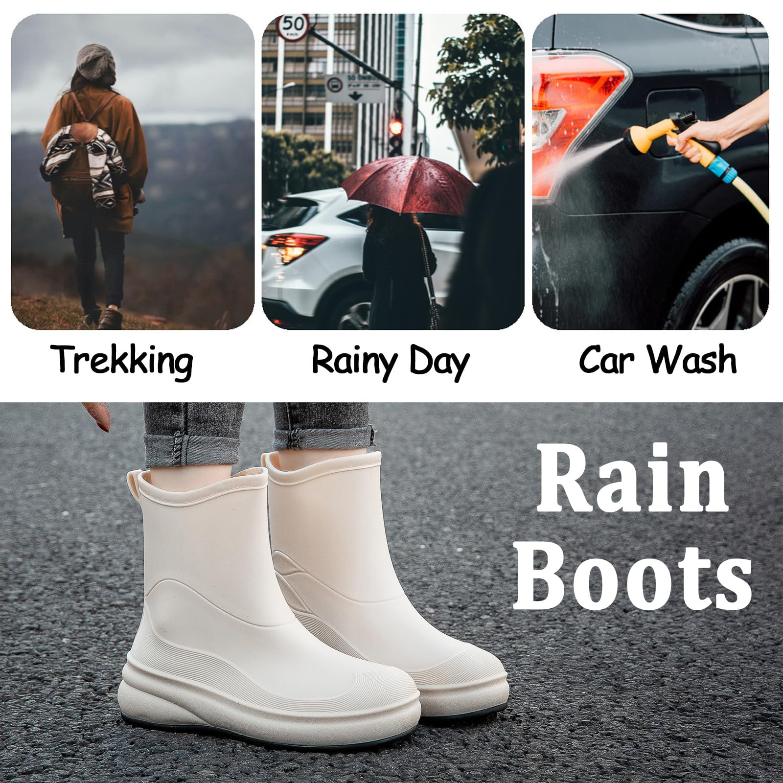 AUXDIQ Rain Shoes Women Men Mid-calf Boots Waterproof Rain Boots Outdoor Garden Shoes