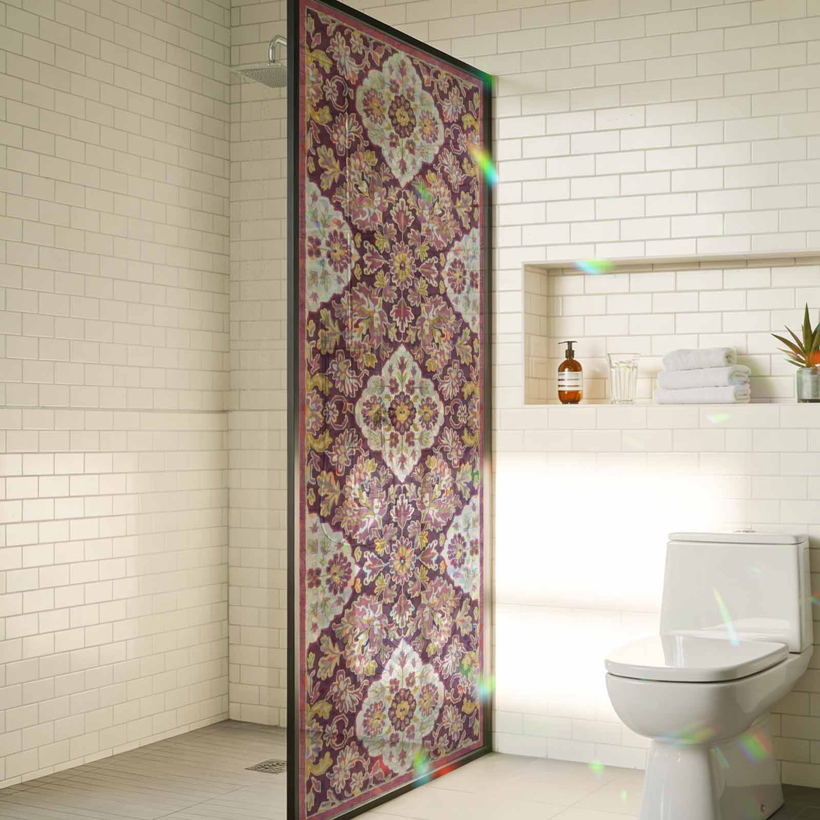 Red Boho Window Privacy Film Stain Glass,Reusable Decorative Rainbow Window Film,Country Vintage Aesthetic Ethnic Aesthetics Static Cling Sun Blocking Stickers Decals Covers 19.6" x 39.3" (2pcs)