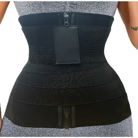 

YWDJ Shapewear for Women Tummy Control Women Sport Sweating Corset Body Sculpting Postpartum Recovery Device Thin Waist Abdomen Wrap Zipper Bandage Belt Waist Trainer Black S