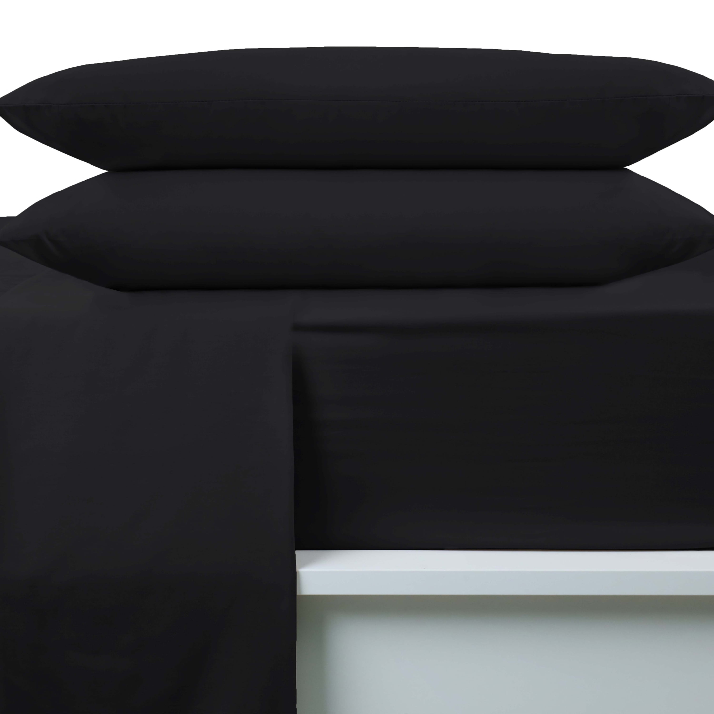 Soft Lightweight Brushed Cotton Blend Bed Sheet Set – 4-Piece Full – Black